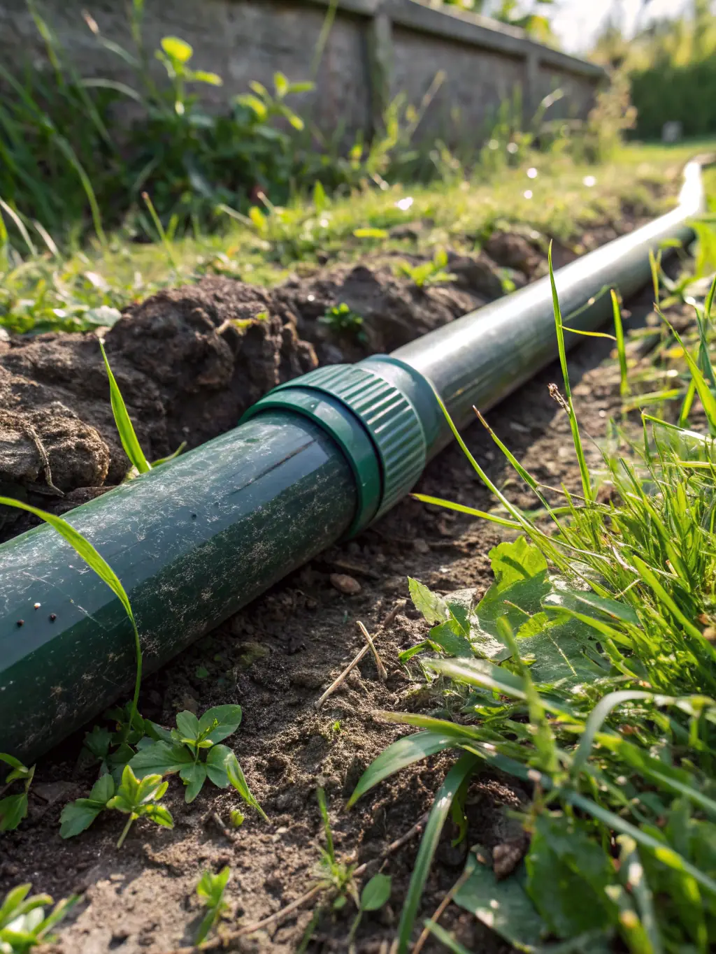 A high-resolution image of corrugated pipes with a yellow inner layer and a black outer layer, installed in a real-world water pipeline project, showcasing their flexibility and durability.