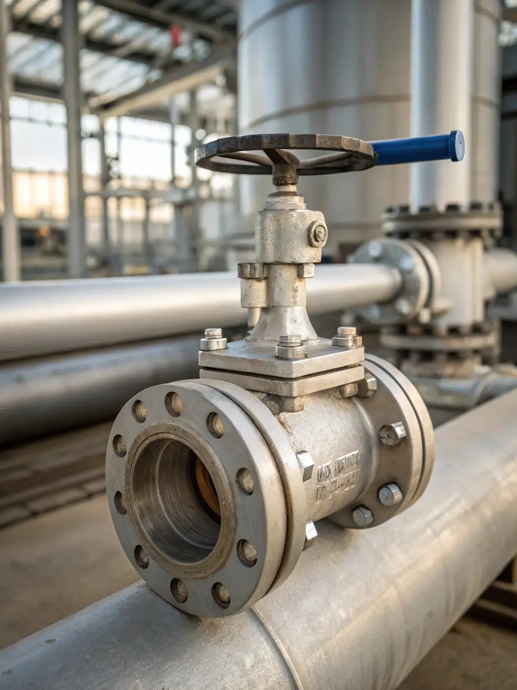 A detailed image of a steel ball valve used in an oil and gas pipeline, highlighting its pressure resistance and secure sealing capabilities.