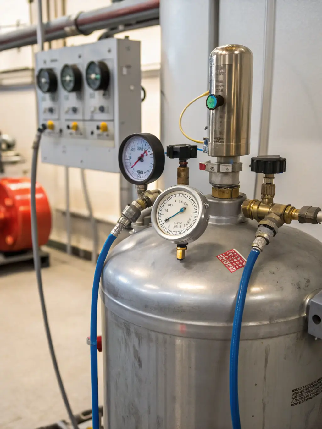 A photograph of a polyethylene pipe section undergoing hydrostatic pressure testing, with pressure gauges and monitoring equipment visible. The pipe is filled with water and under significant pressure.