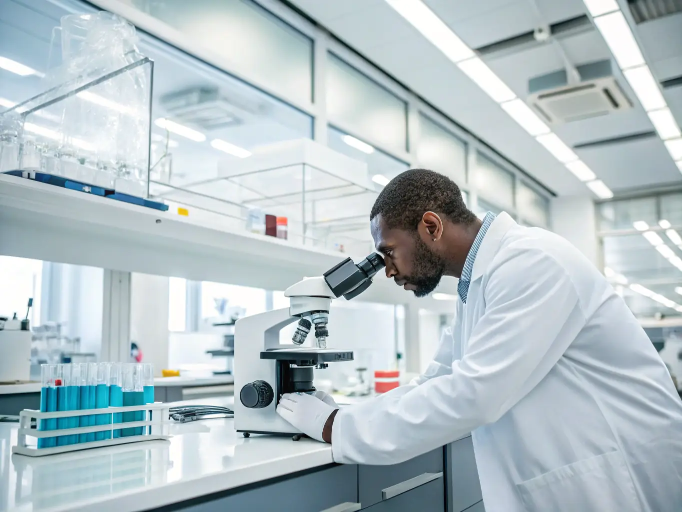 An image of a laboratory technician performing a quality control test on polyethylene granules, focusing on the precision and accuracy of the testing process, ensuring compliance with international standards for water pipeline materials.