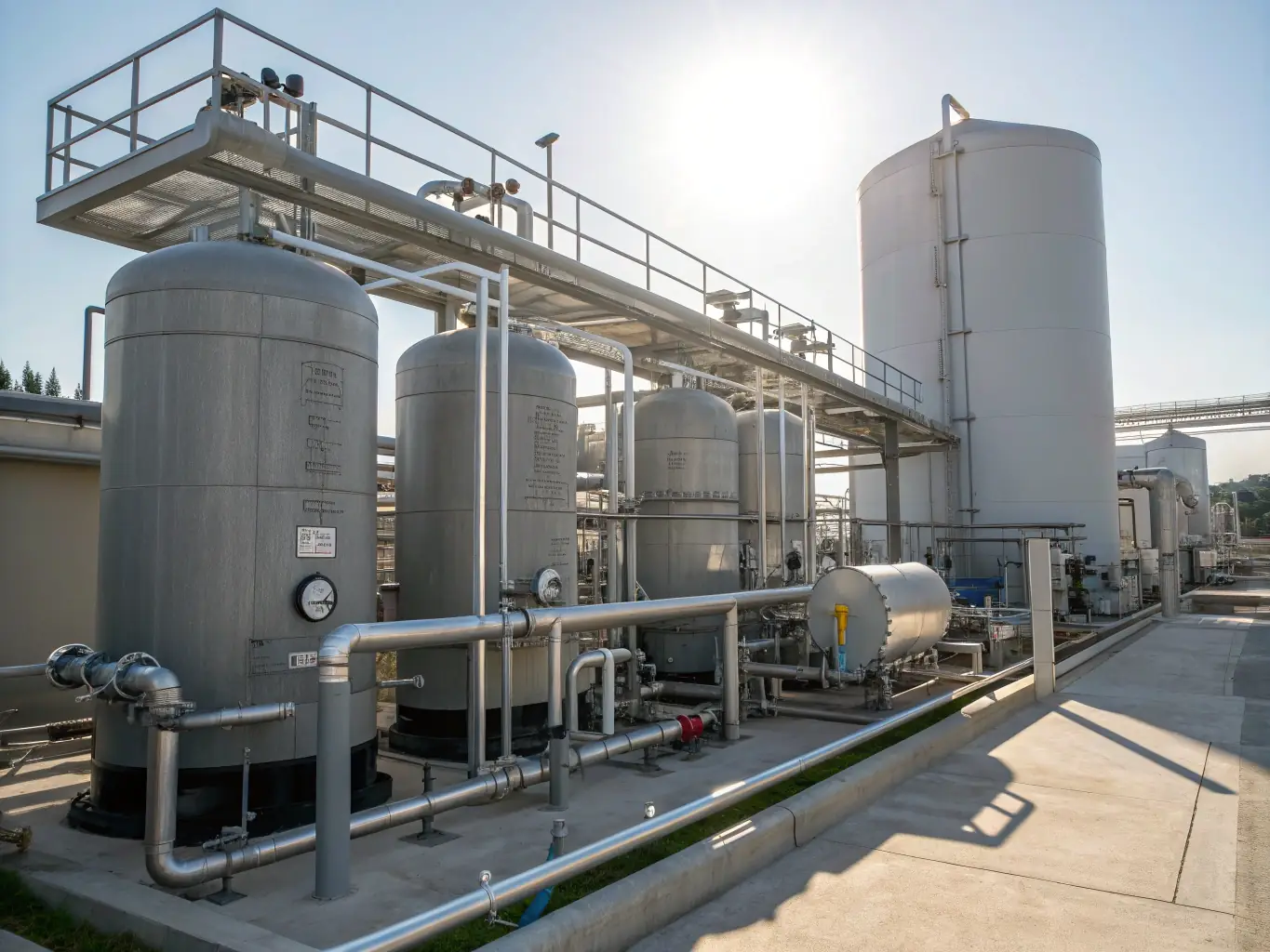 An image depicting various applications of cast iron and steel valves and fittings in different industrial settings, such as water treatment plants, oil refineries, and chemical processing facilities.