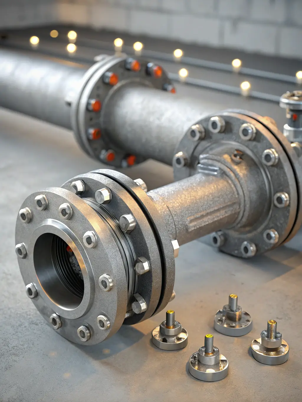 A photograph of a large-diameter steel pipe fitting used in a power plant, emphasizing its high-temperature resistance and structural integrity.